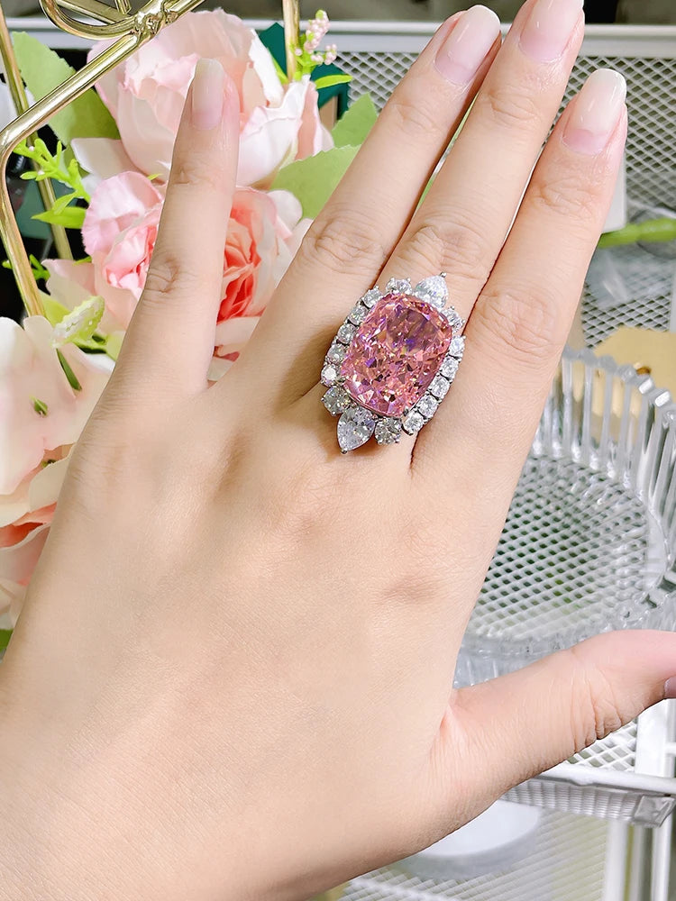 Pink Luxury Radiant Cut Moissanite Diamonds 18k White Gold Versatile Engagement Ring | Mix Mix Style-Mix MIx Style