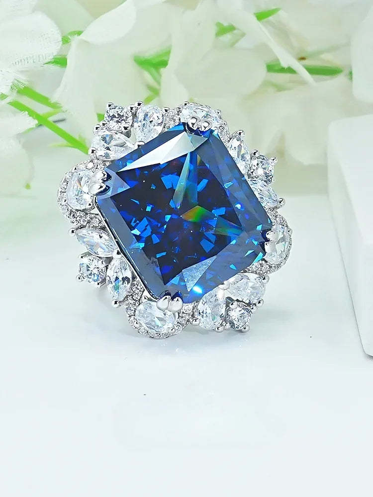 Fashionable Blue/Yellow Cushion Cut Diamond 4ct Colorful 18k White Gold Plated Enhahement Ring | Mix Mix Style-Mix MIx Style