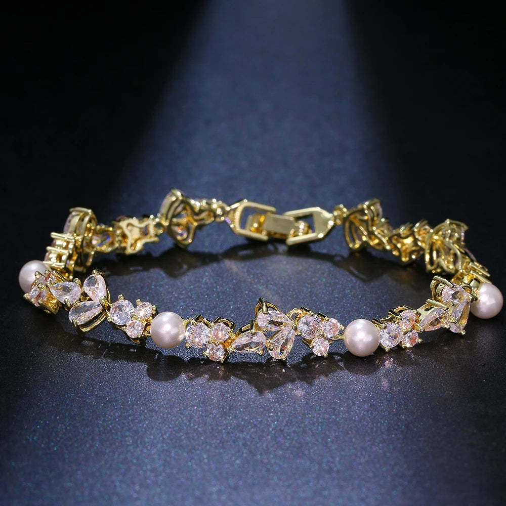 EMMAYA 2021 Thanh Lịch Baroque Chuỗi Ngọc Trai Vòng Tay Cho Người Phụ Nữ Sang Trọng Đính Đá Zircon Ong Mặt Dây Chuyền Vòng Tay Thời Trang Bé Gái Ngọt Ngào Của Trang Sức-Mix MIx Style