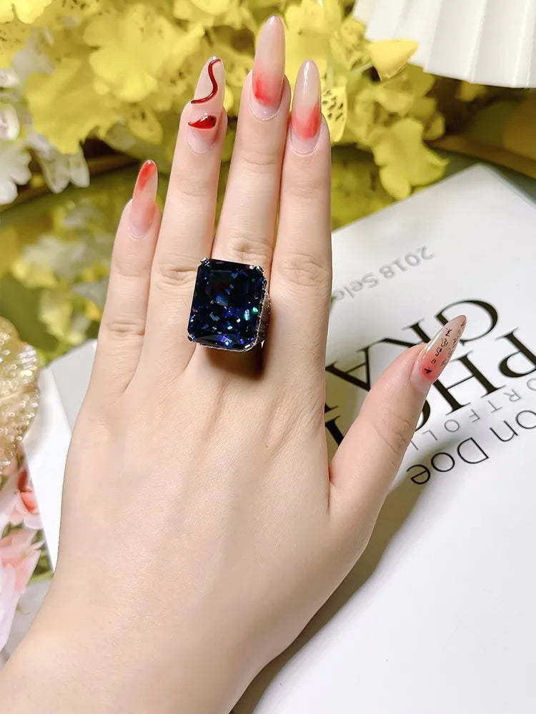 Deep Blue/Yellow Luxury Radiant Cut Moissanite Diamond 30ct 18k White Gold Plated Ring Fine Engagement Ring | Mix Mix Style-Mix MIx Style