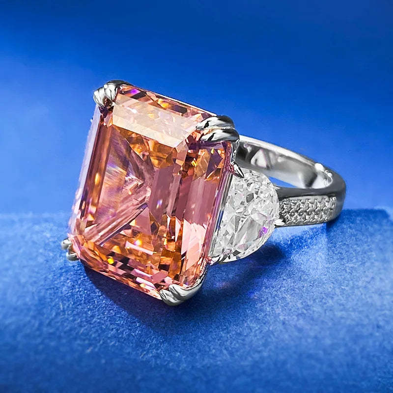 Pink Glam Asscher Cut Moissanite Diamonds 18k White Gold Solitarie Engagement Ring-Mix MIx Style
