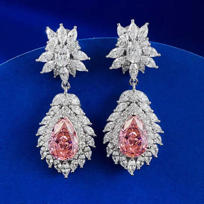 Valuable Pink Pear Cut Diamond Dangle Drop 18k White Gold Plated Earrings | Mix Mix Style-Mix MIx Style