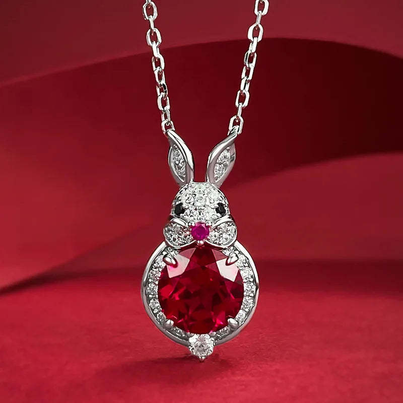 2023 Seasonal New Original Rabbit Pendant 8.0mm Pigeon Blood Red High 