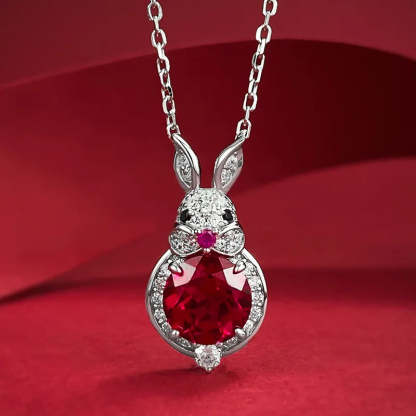 Cute Rabbit Shape Pink & White Round Cut Moissanite Diamond Pendant 18k White Gold Plated Necklace | Mix Mix Style