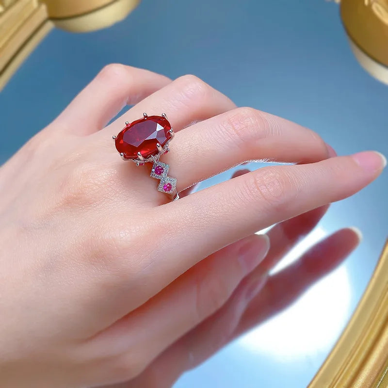 Vintage 8ct Ruby Diamond Ring 100% Real 925 Sterling Silver Party Wedding Band Rings for Women Bridal Engagement Jewelry Gift