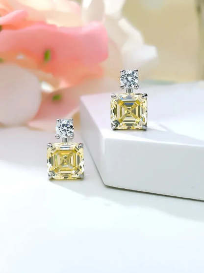 Moissanite Diamond Yellow Asscher Shaped Earrings For Women Mix Mix Style [Hot Seller]-Mix MIx Style