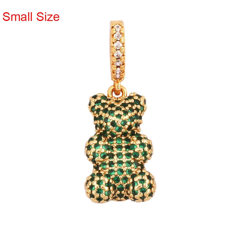 Luxury Fine Inlaid Rainbow Cubic Zironia Charm Pendant,Cute Bear Jewel