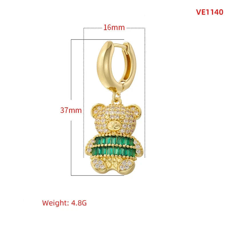 ZHUKOU Cute Bear drop earrings Rainbow cubic zirconia small hoop earrings Enamel drip oil Bear women earrings wholesale VE1141