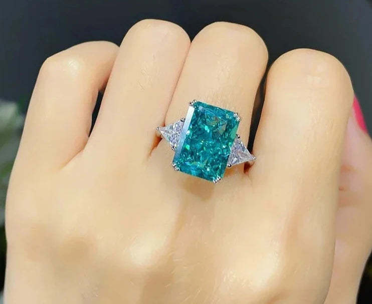 Blue Radiant Cut Moissanite Diamonds 18k White Gold Wedding Solitarie Engagement Ring | Mix Mix Style-Mix MIx Style