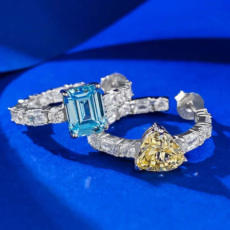 Yellow & Blue Trendy Heart Radiant Cut Moissanite Diamonds Elegant 18k White Gold Plated Hoop Earrings | Mix Mix Style