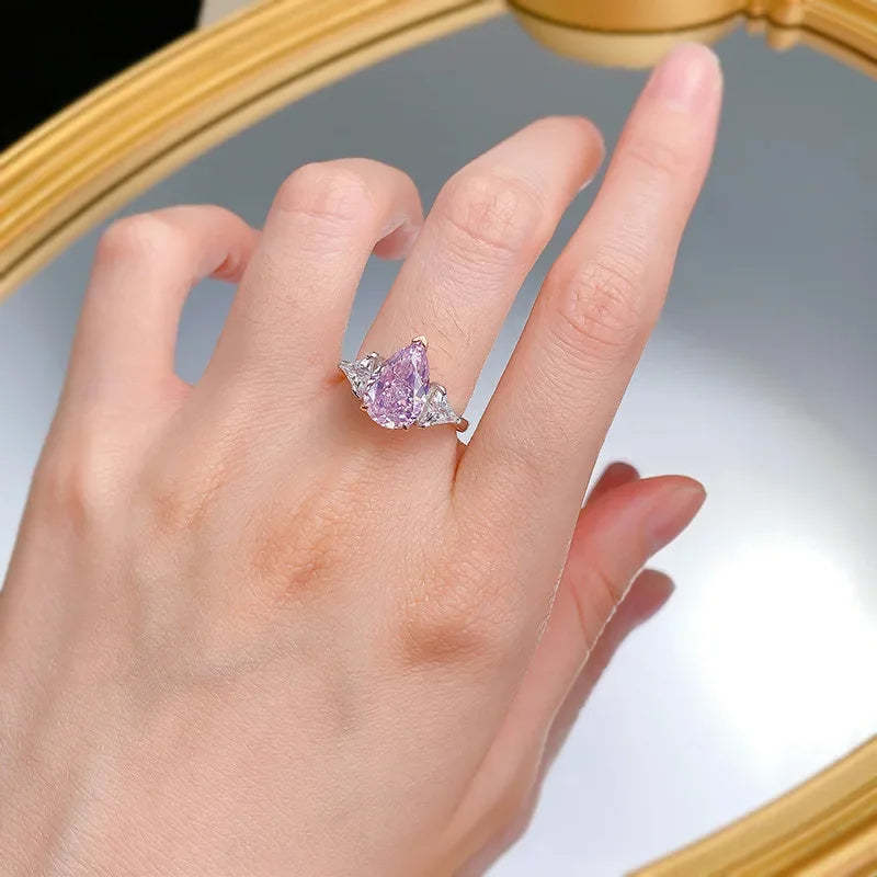 Pink Pear Cut Moissanite Diamonds 18k White Gold Plated Solitarie Engagement Ring | Mix Mix Style-Mix MIx Style