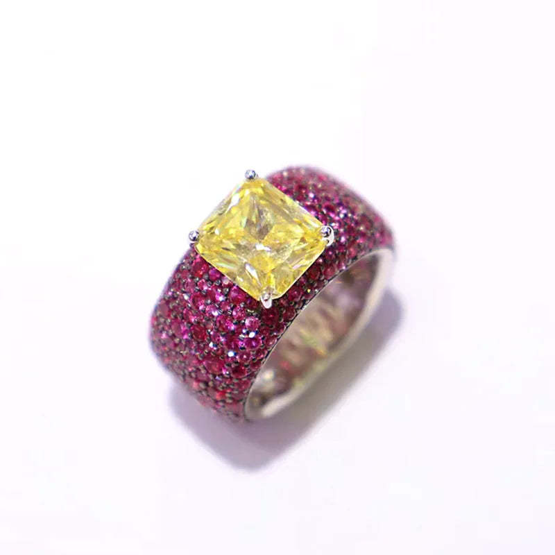 ZOCA Luxury Ruby Ring 925 Sterling Silver Zircon Zircon Set Yellow Diamond Ring Boutique Jewelry Women's Cocktail Party Gift-Mix MIx Style