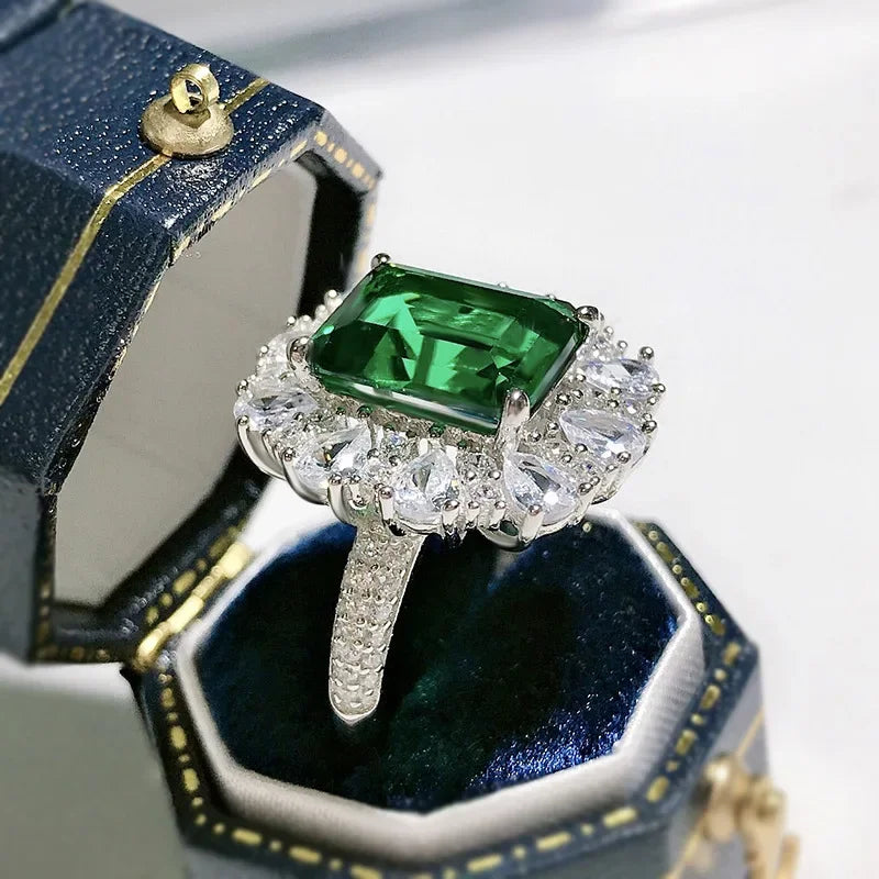 Green 11x9mm Emerald Cut Moissanite Diamond Emerald Gemstone Fine Engagement Ring | Mix Mix Style-Mix MIx Style