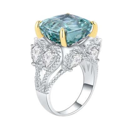 Elegant Green Blue Cushion Cut Moissanite Diamonds ct 18k White Gold Luxury Engagement Ring-Mix MIx Style