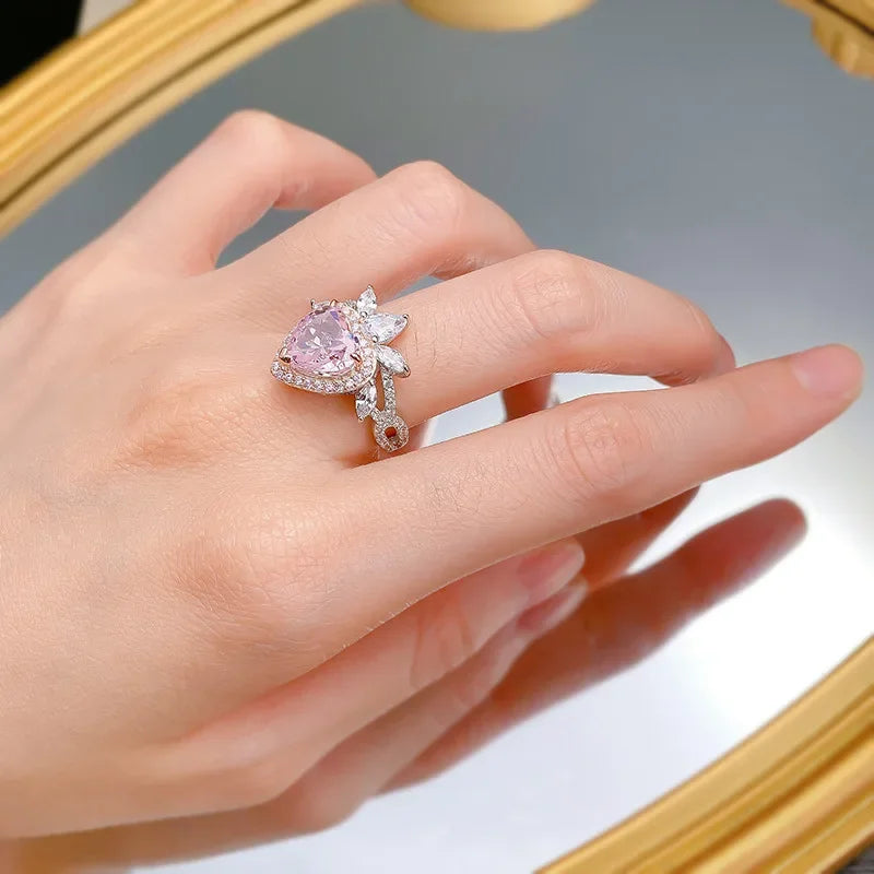 Heart Queen Diamond Ring Romantic Pink Moissanite Diamond Ring Wedding Rings Bridal Engagement Jewelry Mix Mix Style [Hot Seller]-Mix MIx Style