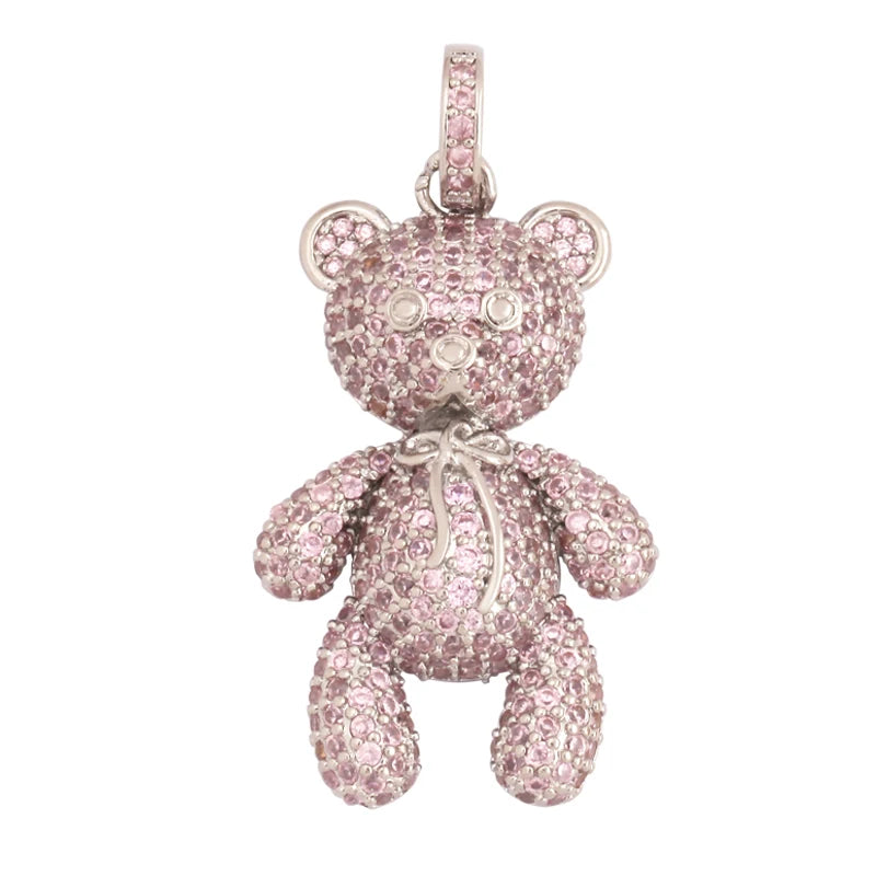 Luxury Fine Inlaid Rainbow Cubic Zironia Charm Pendant,Cute Bear Jewelry Necklace Bracelet Making Wholesale Supplies M85