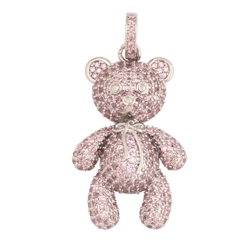 Luxury Fine Inlaid Rainbow Cubic Zironia Charm Pendant,Cute Bear Jewelry Necklace Bracelet Making Wholesale Supplies M85
