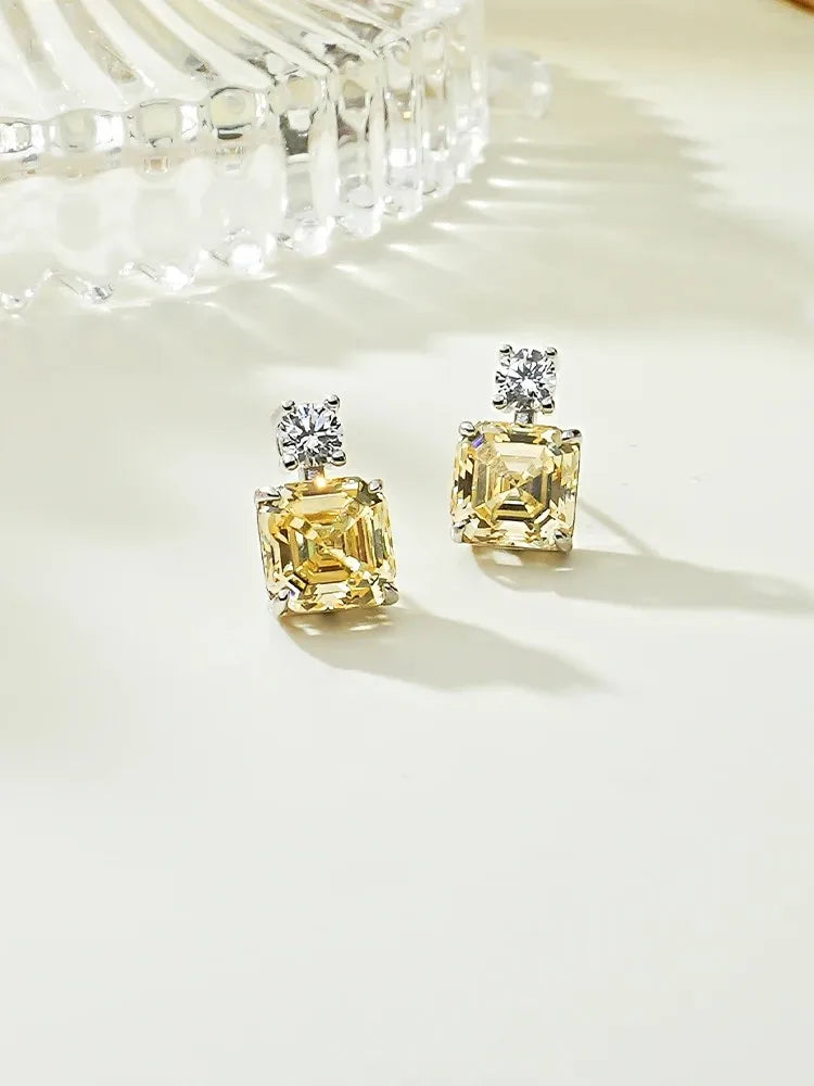 Moissanite Diamond Yellow Asscher Shaped Earrings For Women Mix Mix Style [Hot Seller]-Mix MIx Style