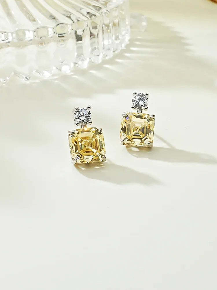 Moissanite Diamond Yellow Asscher Shaped Earrings For Women Mix Mix Style [Hot Seller]-Mix MIx Style
