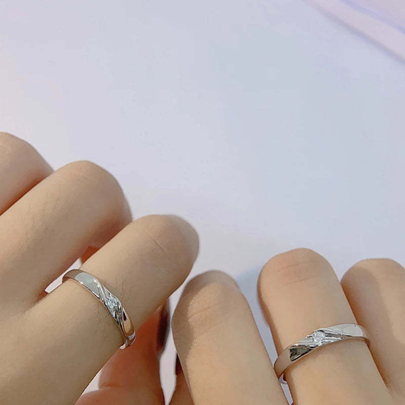 Classic 18k White Gold Moissanite Diamond Adjustable Opening Ring Pair | Mix Mix Style [Hot Seller]-Mix MIx Style