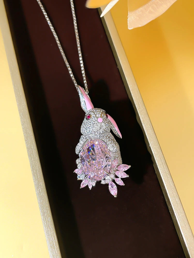 Cute White & Pink Oval Cut Moissanite Diamond Pendant Luxury 18k White Gold Plated Necklace | Mix Mix Style