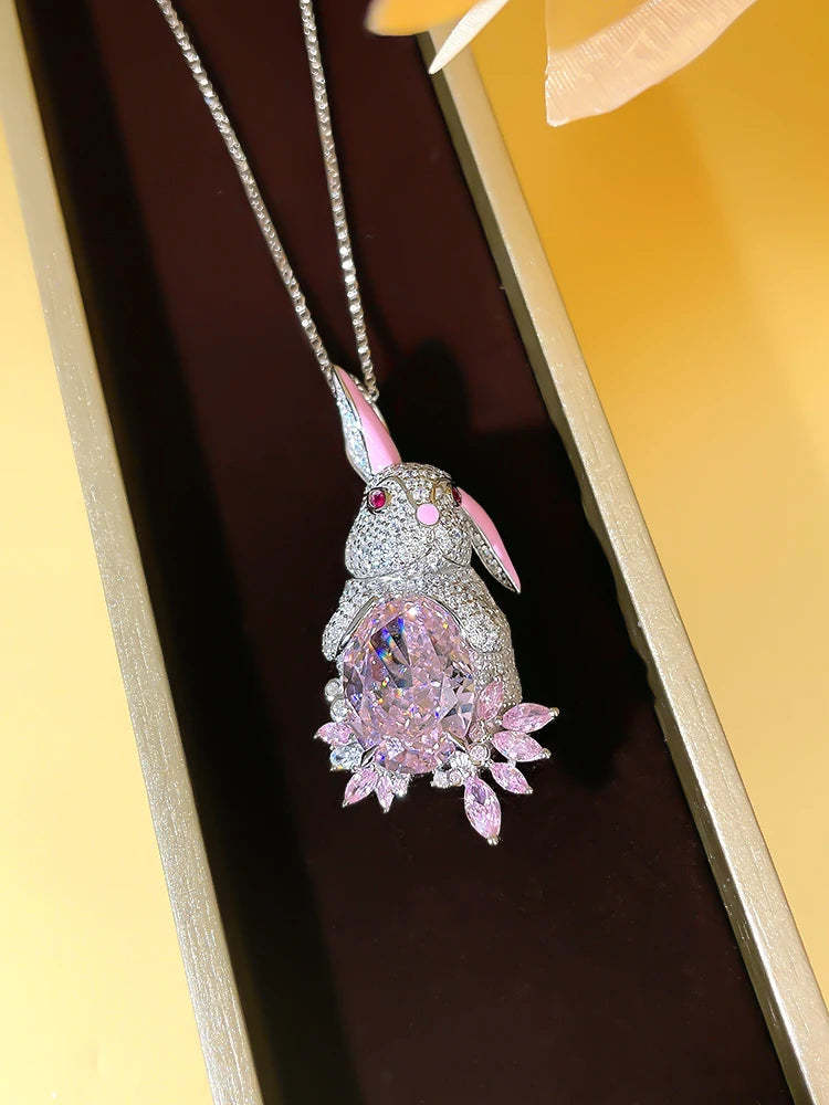 Cute White & Pink Oval Cut Moissanite Diamond Pendant Luxury 18k White Gold Plated Necklace | Mix Mix Style