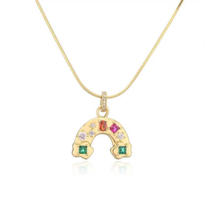 Rainbow Bridge Dazzling Moissanite Diamonds Pendant Luxury 18k White/Vermeil Gold Plated Necklace | Mix Mix Style