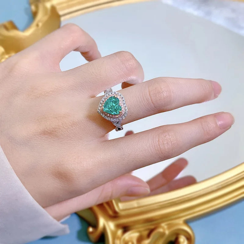 Green Luxurious Heart Cut Moissanite Diamonds 8mm 18k White Gold Engagement Ring-Mix MIx Style