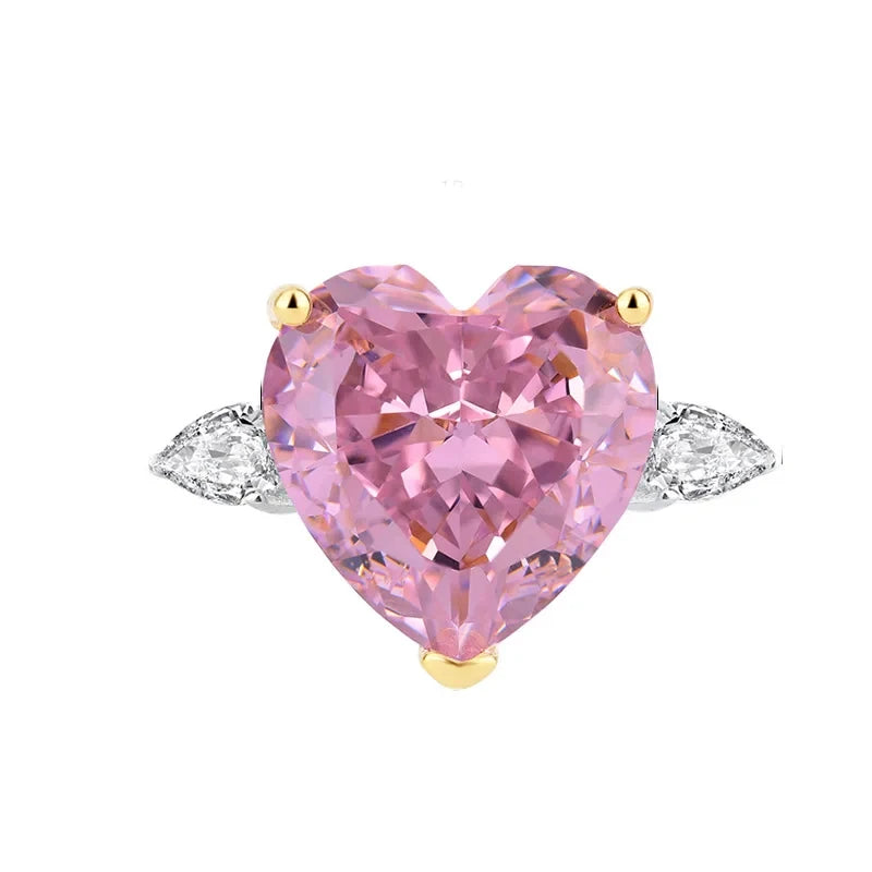 Green Love Solitarie Heart Cut Moissanite Diamond 18k White Gold Plated Engagement Ring-Mix MIx Style