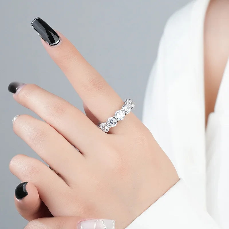 White Row Round Cut Diamond Versatile 18k White Gold Plated Wedding Band Ring | Mix Mix Style-Mix MIx Style