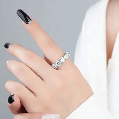 White Row Round Cut Diamond Versatile 18k White Gold Plated Wedding Band Ring | Mix Mix Style-Mix MIx Style