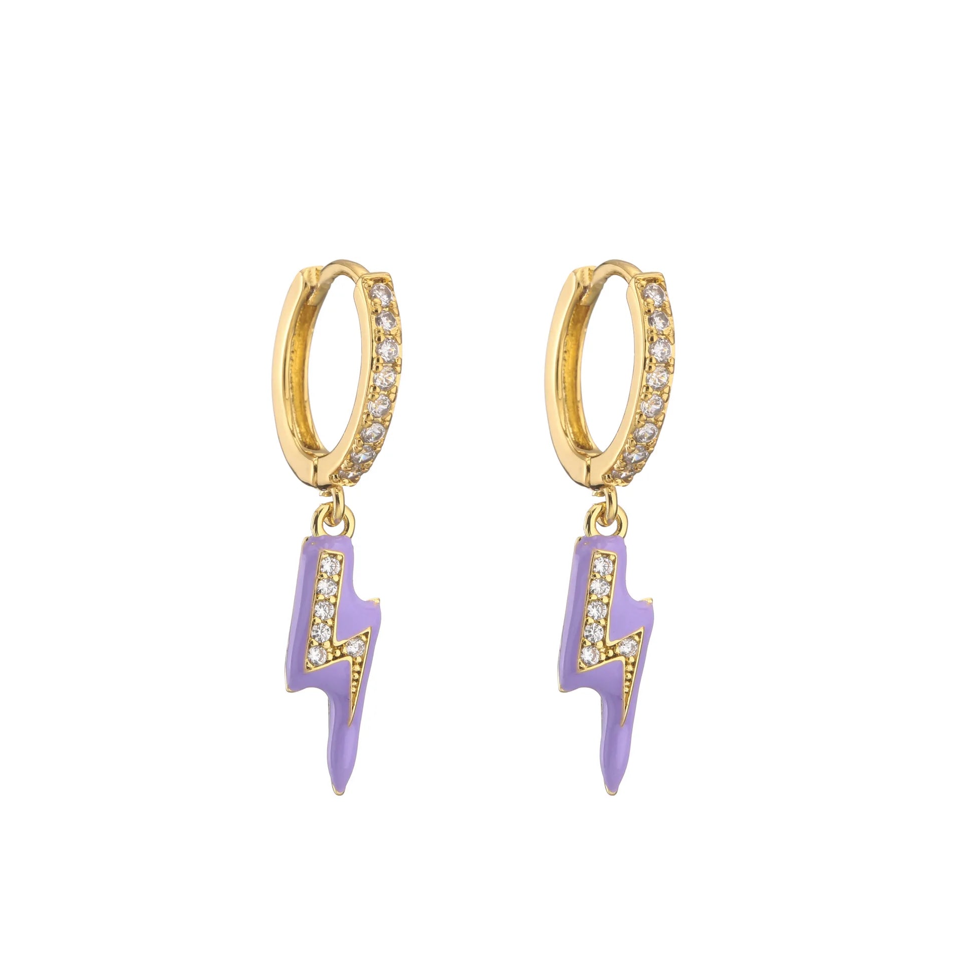 New Women's Earrings Plated with 18k Gold Crystal Zircon Enamel, Lightning, Sweet, Romantic, Fashion Jewelry, Couple Gift