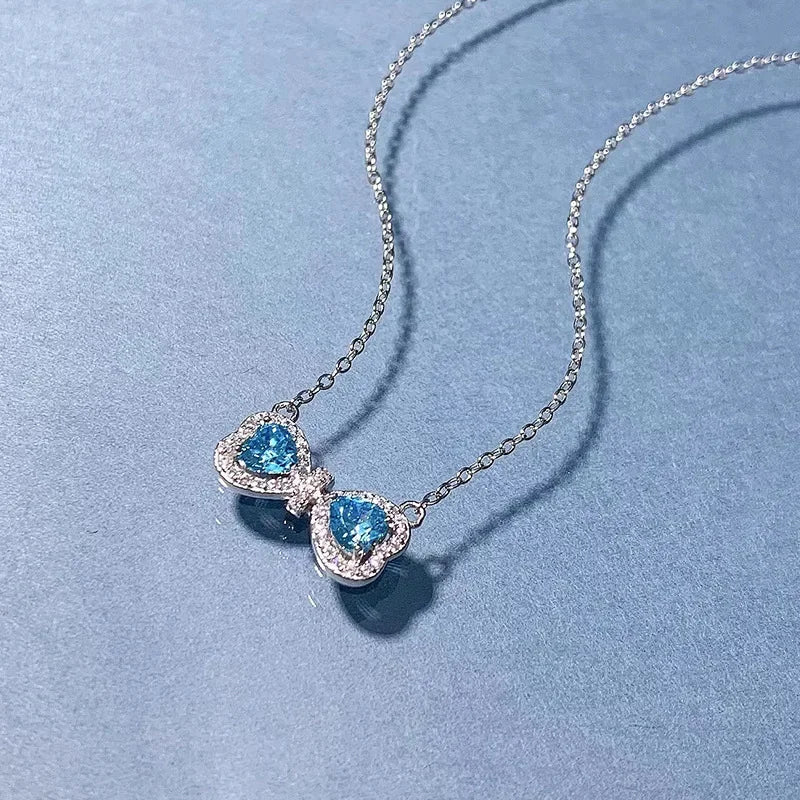 Sparkle Diamond Cut Heart Sea Blue 18k White Gold Plated Necklace | Mix Mix Style-Mix MIx Style