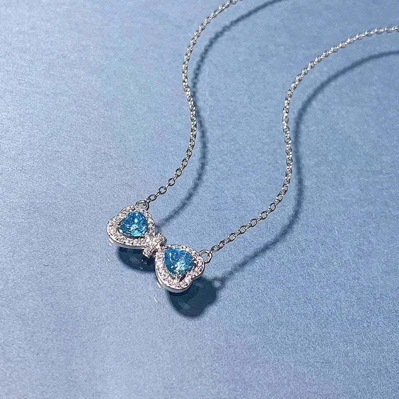 Sparkle Diamond Cut Heart Sea Blue 18k White Gold Plated Necklace | Mix Mix Style-Mix MIx Style