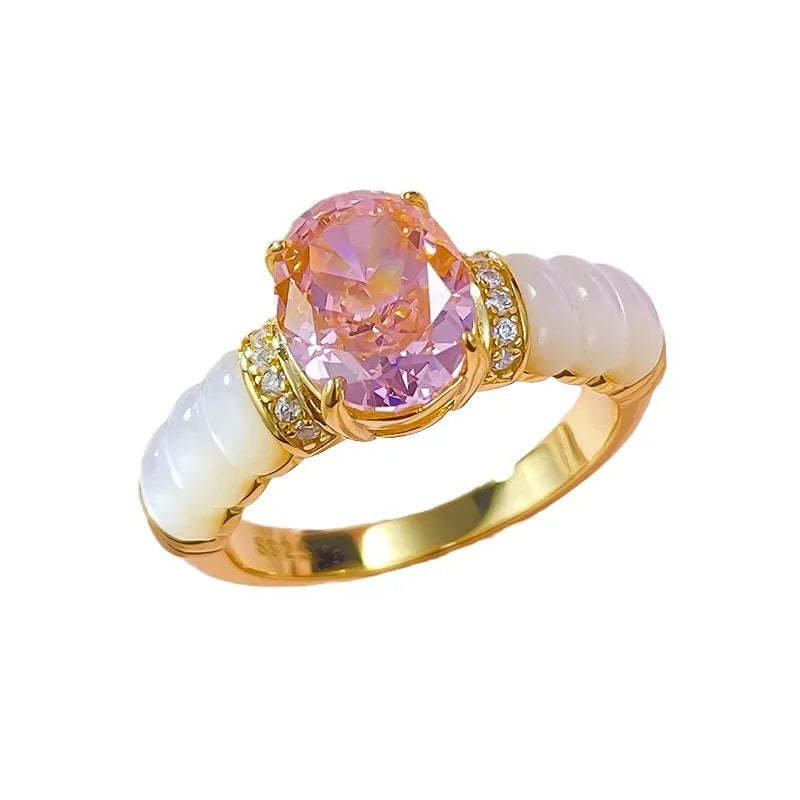 Luxury White & Pink Oval Cut Diamond Elegant 18k Vermeil Gold Plated Wedding Ring | Mix Mix Style-Mix MIx Style