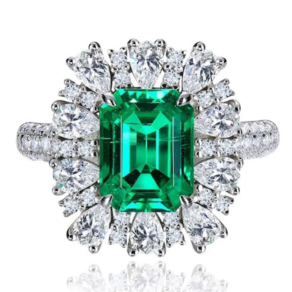 Green 11x9mm Emerald Cut Moissanite Diamond Emerald Gemstone Fine Engagement Ring | Mix Mix Style-Mix MIx Style