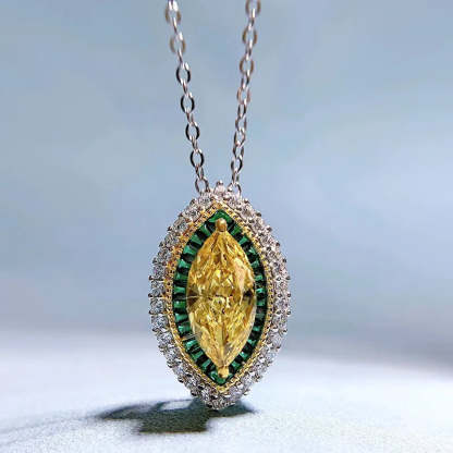 Yellow & Green Dazzling Marquise Cut Moissanite Diamond Pendant Luxury 18k White Gold Plated Necklace | Mix Mix Style