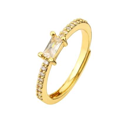 Green - Pink - Black Trendy Delicate Radiant Moissanite Diamond 18k Vermeil Gold Plated Adjustable Ring | Mix Mix Style