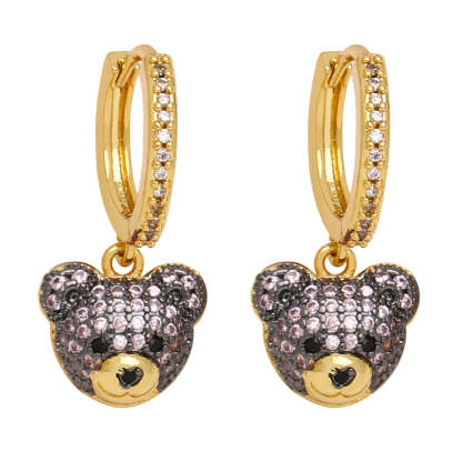 FLOLA Copper Zircon Hoops Bear Earrings for Women CZ Green Crystal Bear Dangle Earrings Gold Plated Jewelry Friends Gifts erst17