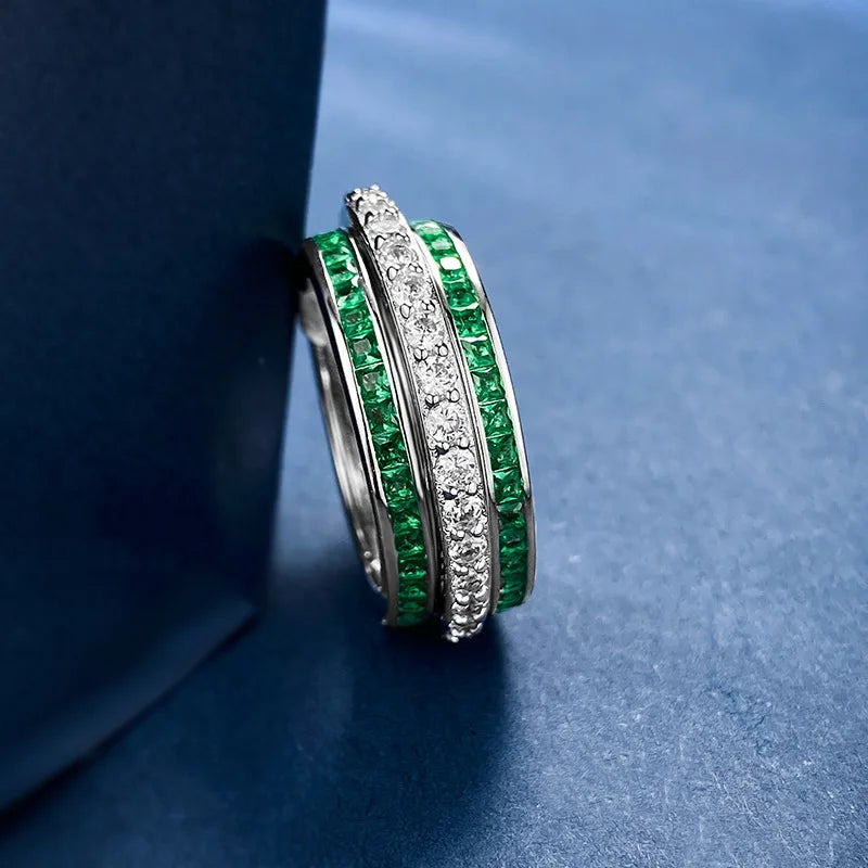 Eternity Emerald Ruby Diamond Ring 100% Real 925 Sterling Silver Party Wedding Band Rings for Women Bridal Engagement Jewelry