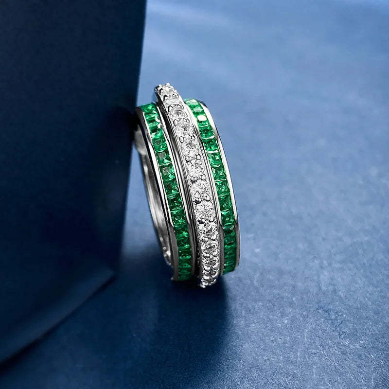 Eternity Emerald Ruby Diamond Ring 100% Real 925 Sterling Silver Party Wedding Band Rings for Women Bridal Engagement Jewelry