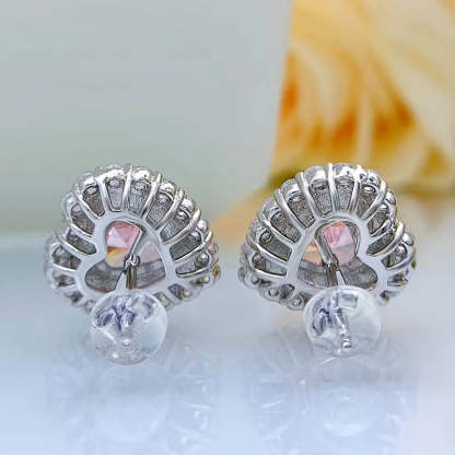 Pink - Yellow Trendy Love Heart Cut Moissanite Diamond Elegant 18k White Gold Plated Stud Earrings | Mix Mix Style