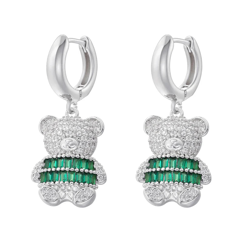 ZHUKOU Cute Bear drop earrings Rainbow cubic zirconia small hoop earrings Enamel drip oil Bear women earrings wholesale VE1141