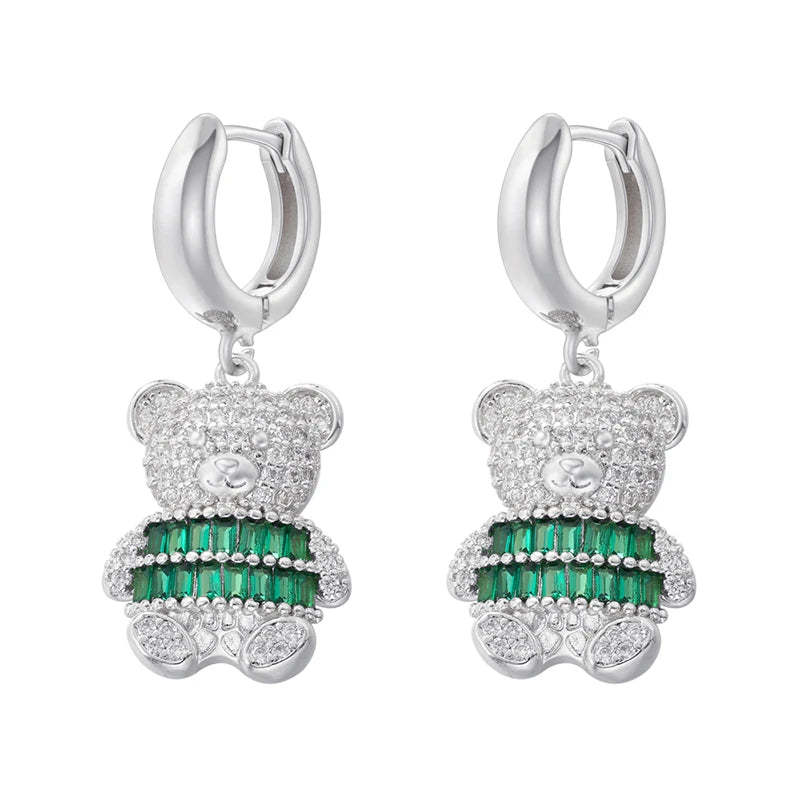 ZHUKOU Cute Bear drop earrings Rainbow cubic zirconia small hoop earrings Enamel drip oil Bear women earrings wholesale VE1141