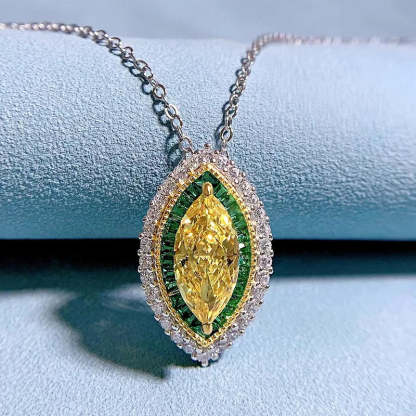 Yellow & Green Dazzling Marquise Cut Moissanite Diamond Pendant Luxury 18k White Gold Plated Necklace | Mix Mix Style