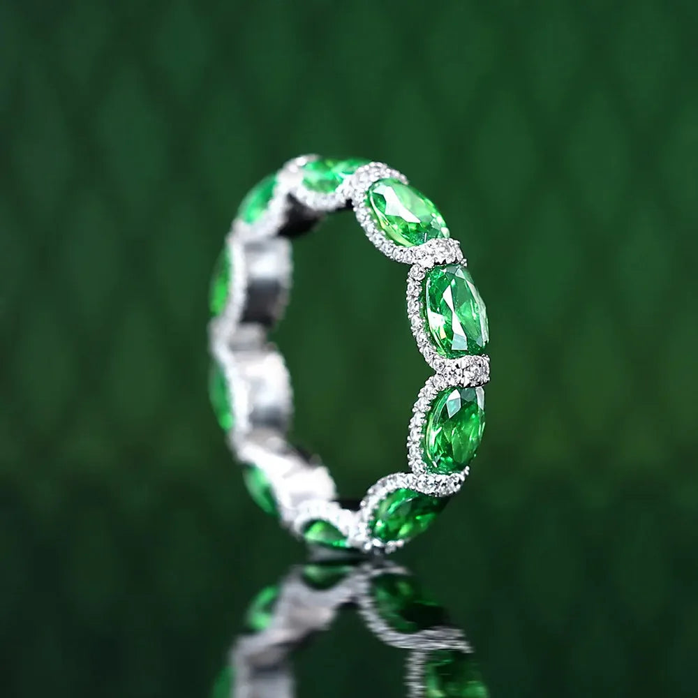 Green - Blue - Red Full Oval Moissanite Diamonds Luxury 18k White Gold Plated Ring | Mix Mix Style