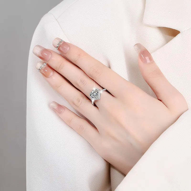 Dainty White Heart Cut Moissanite Diamonds 18k White Gold Luxury Engagement Ring-Mix MIx Style