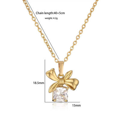 Green, Red, White Dainty Bow Cushion Cut Moissanite Diamond Pendant Elegant 18k Vermeil Gold Plated Necklace & Earrings Set | Mix Mix Style