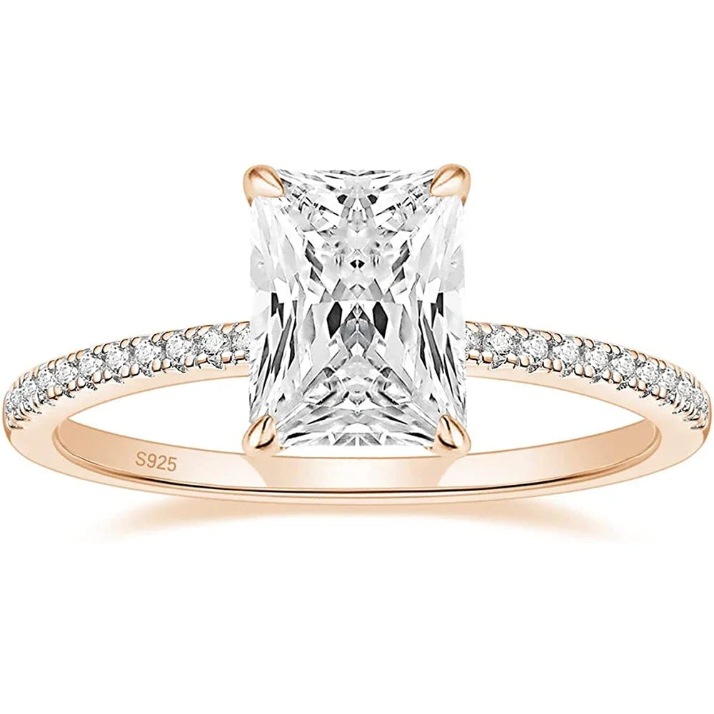 Dainty White Radiant Cut Moissanite Diamonds 18k White Vermeil Gold Luxury Engagement Ring | Mix Mix Style-Mix MIx Style