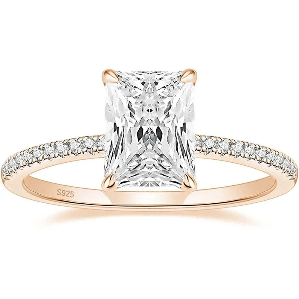 Dainty White Radiant Cut Moissanite Diamonds 18k White Vermeil Gold Luxury Engagement Ring | Mix Mix Style-Mix MIx Style